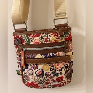 Lily Bloom Red and Brown Crossbody Bag with Adjustable Strap